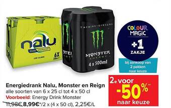Carrefour Market Energiedrank Nalu, Monster En Reign aanbieding