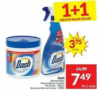 Intermarché Dash diamond bright vlekverwijderaar in poeder wit of kleur of spray ontvlekker wit en kleur aanbieding