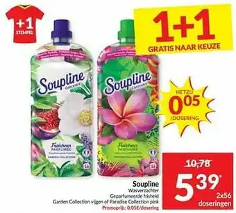 Intermarché Soupline wasverzachter geparfumeerde frisheid garden collection viigen of paradise collection pink aanbieding