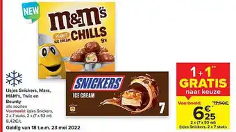 Carrefour Ijsjes, Snickers, Mars, M&ms, Twix En Bounty aanbieding