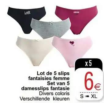 Lot de 5 slips fantaisies femme set van 5 damesslips fantasie
