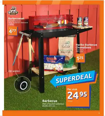 Action Barbecue Met 2 houten plateaus 85 x 42 x 83 cm per stuk aanbieding