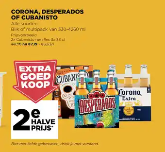 Jumbo Corona, desperados of cubanisto alle soorten blik of multipack van 330-4260 ml aanbieding
