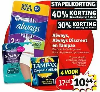Kruidvat Tampax compak pearl regular aanbieding