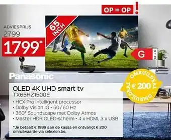 Selexion Panasonic oled 4k uhd smart tv tx65hz1500e aanbieding