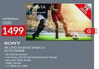 Selexion Sony 4k uhd android smart tv ke75xh9096b aanbieding