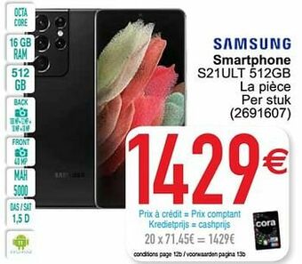 Cora Samsung smartphone s21ult 512gb aanbieding