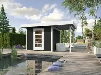 Brico Weka tuinhuis met overkapping 172 Type A GR2 antraciet 240x385cm aanbieding