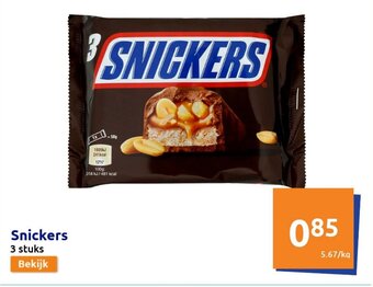 Action Snickers 3 stuks aanbieding