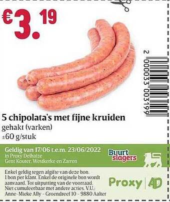 Buurtslagers 5 Chipolata's Met Fijne Kruiden aanbieding