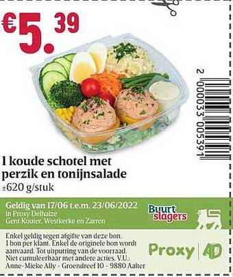 Buurtslagers 1 Koude Schotel Met Perzik En Tonijnsalade aanbieding