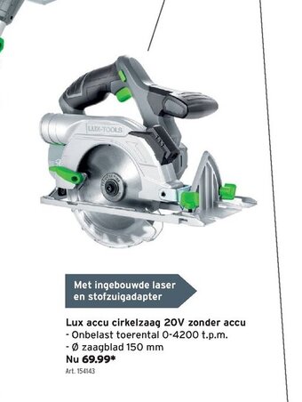GAMMA Lux accu cirkelzaag 20V zonder accu aanbieding
