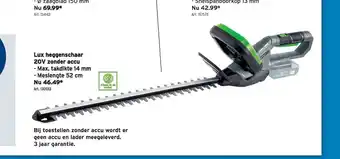 GAMMA Lux heggenschaar 20V zonder accu 52 cm aanbieding