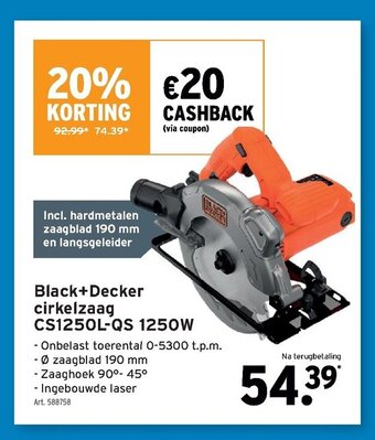 GAMMA Black+Decker cirkelzaag CS1250L-QS 1250W aanbieding