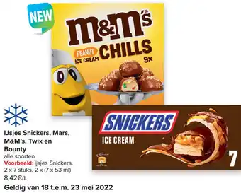 Carrefour Ijsjes snickers, mars, m&m's, twix en bounty aanbieding