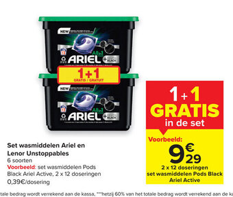 Carrefour Set wasmiddelen ariel en lenor unstoppables aanbieding