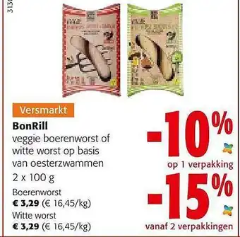 Colruyt Bonrill Veggie Boerenworst Of Witte Worst Op Basis Van Oesterzwammen aanbieding