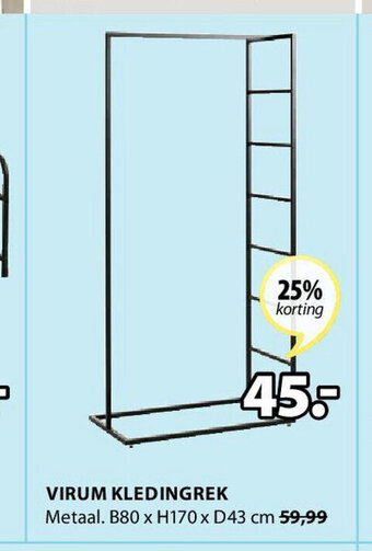 Jysk Virum kledingrek B80 x H170 x D43 cm aanbieding