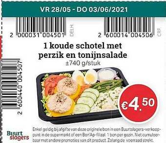 Buurtslagers 1 Koude Schotel Met Perzik En Tonijnsalade aanbieding