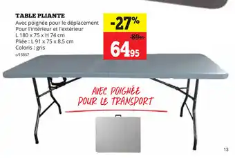 Dema Table pliante L 180 x 75 x H 74 cm aanbieding
