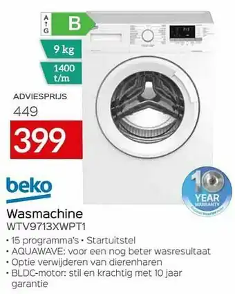 Selexion Beko wasmachine wtv9713xwpt1 aanbieding
