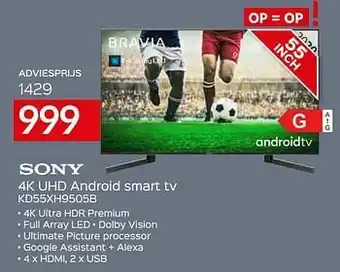 Selexion Sony 4k uhd android smart tv kd55xh9505b aanbieding