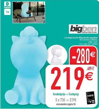 Cora Lichtgevende Bluetooth spreker BTLSUNICORNXL USB, AUX aanbieding