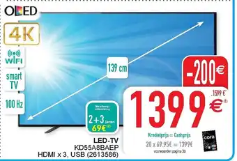 Cora LED-TV KD55A8BAEP HDMI x 3, USB aanbieding