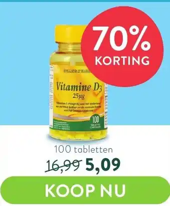 Holland & Barrett Holland & Barrett Vitamine D3 100 Tabletten aanbieding