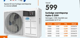 Fun Sunlodge Warmtepomp hydro-S 230V aanbieding