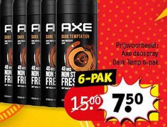 Kruidvat Axe Deospray Dark Temp 6-pak aanbieding