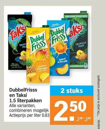 Albert Heijn Dubbelfrisss En Taksi 1.5 Literpakken aanbieding