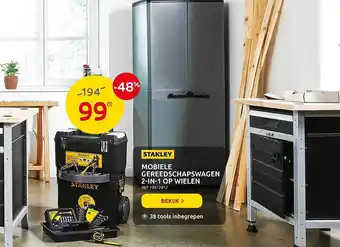 Brico Mobiele Gereedschapswagen 2-in-1 Op Wielen Stanley aanbieding
