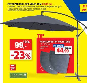 Hubo Zweefparasol Met Vrije Arm ø 300 Cm aanbieding