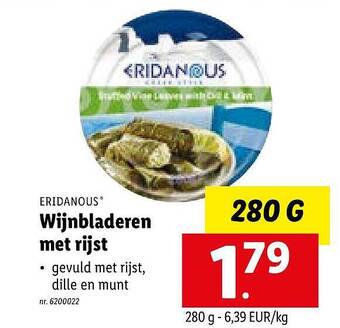 Lidl Eridanous Wijnbladeren Met Rijst aanbieding