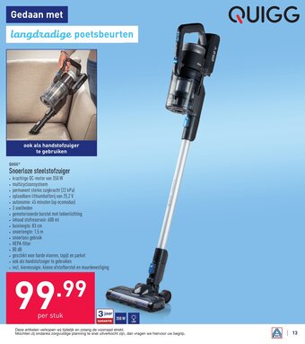 ALDI Quigg Snoerloze steelstofzuiger aanbieding