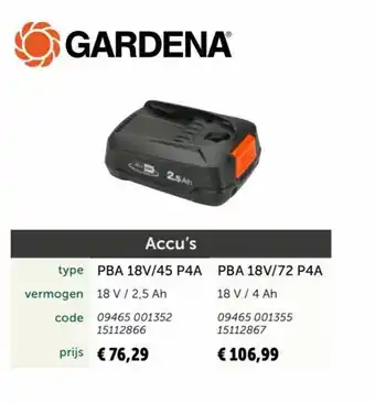 AVEVE Gardena Accu PBA 18V/45 P4A aanbieding