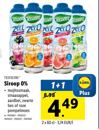 Lidl Teisseire Siroop 0% aanbieding