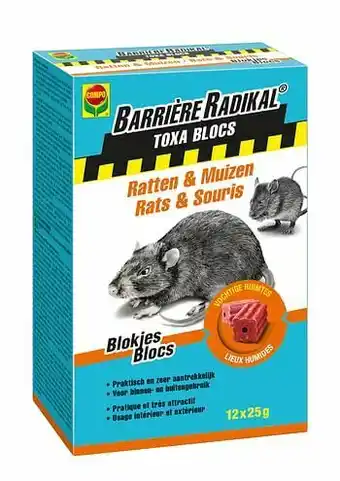 Brico Compo anti-muizen en ratten blokjes Barrière Radikal Toxa 300g aanbieding