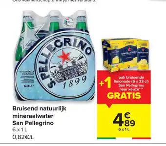 Carrefour Bruisend natuurlijk mineraalwater san pellegrino 6x1 L aanbieding