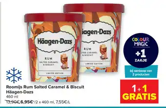 Carrefour Roomijs rum salted caramel & biscuit haagen-dazs 2x460 ml aanbieding