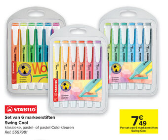 Carrefour Stabilo Set van 6 markeerstiften swing cool aanbieding