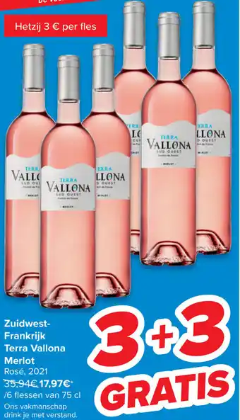 Carrefour Zuidwest frankrijk terra vallona merlot 75 cl aanbieding