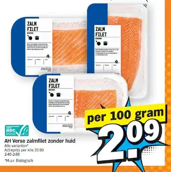 Albert Heijn Verse zalmfilet zonder huid 100 gram aanbieding