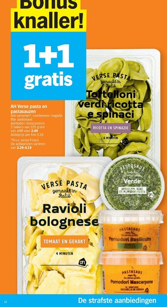 Albert Heijn Verse pasta en pastasauzen aanbieding