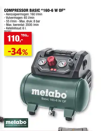Hubo Compressor Basic "160-6 W OF" 992882 aanbieding