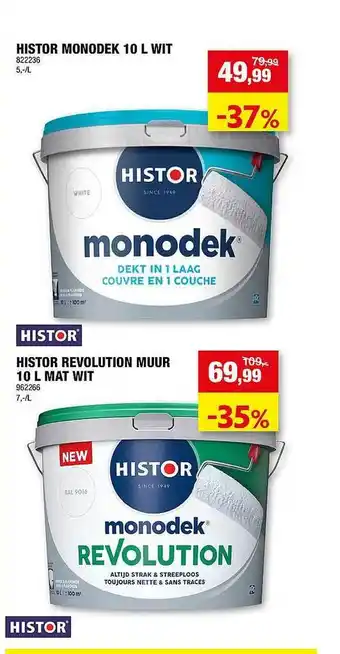 Hubo Histo Monodek 10 L Wit Histor Revolution Muur 10 L Mat Wit aanbieding