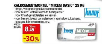 Hubo Kalkcementmortel Mixem Basic 25 Kg aanbieding