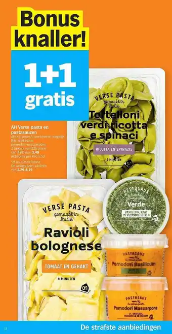 Albert Heijn Ah Verse Pasta En Pastasauzen 1+1 Gratis aanbieding