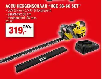 Hubo Accu Heggenschaar Hge 36-60 Set aanbieding